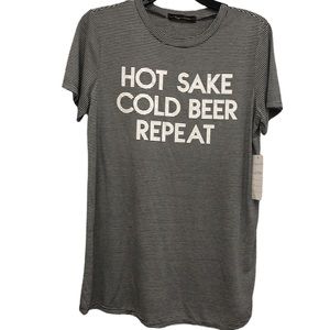 Raggs II Riches striped graphic tee‎ Tshirt HOT SAKE COLD BEER REPEAT size M